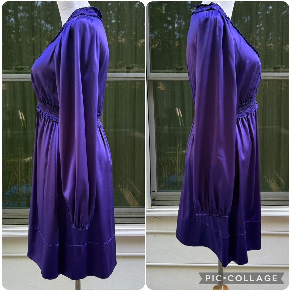 BCBGMaxAzria Persian blue silk V neck along sleeve dress size M - Picture 10 of 13